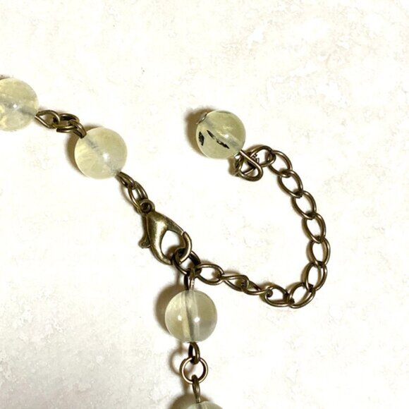 Natural Yellow Green Prehnite Necklace, Bronze Fortune Cat + Genuine Gemstone - Picture 12 of 16